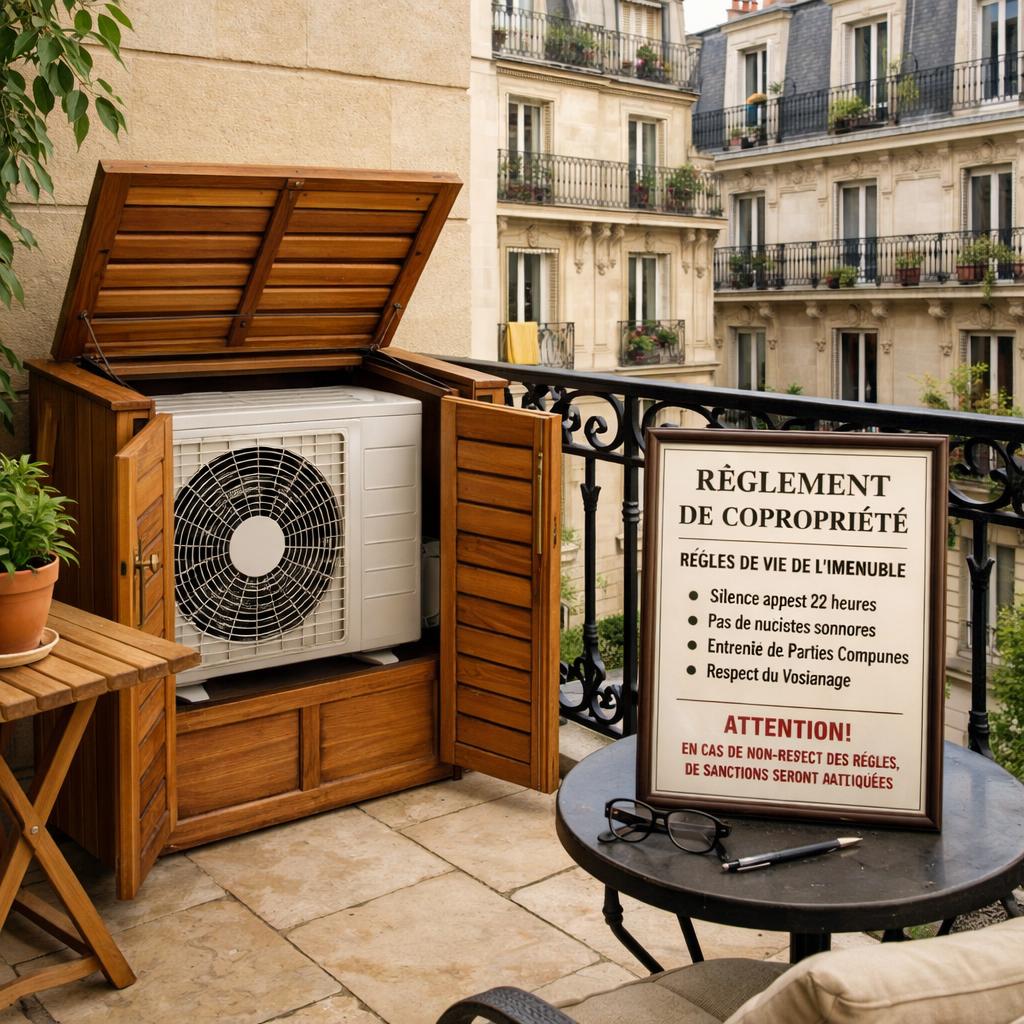 Copropriété : cacher sa climatisation dans une armoire ne suffit pas si l'armoire n'est pas autorisée sur le balcon