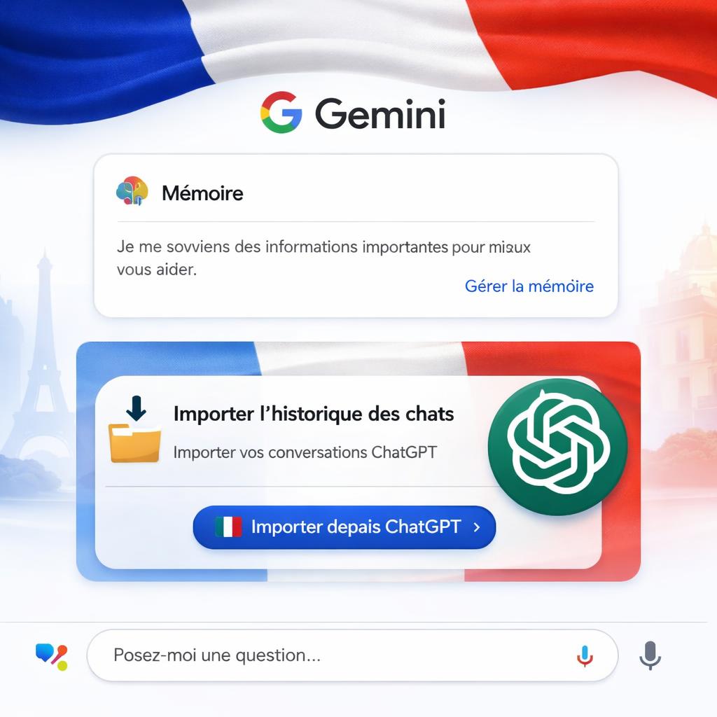 Gemini ajoute la mémoire et l'import ChatGPT en France : Google rattrape OpenAI