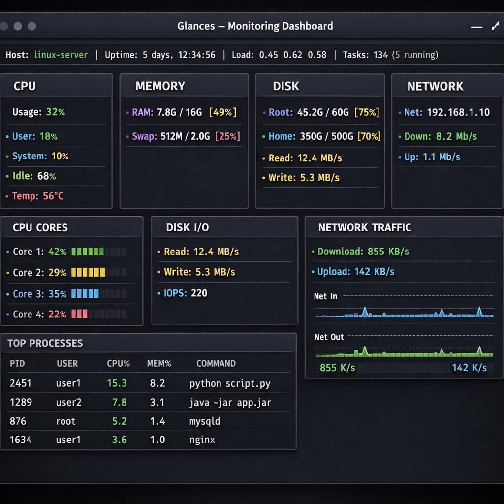 Glances : l'outil de supervision Linux qui remplace htop, guide complet