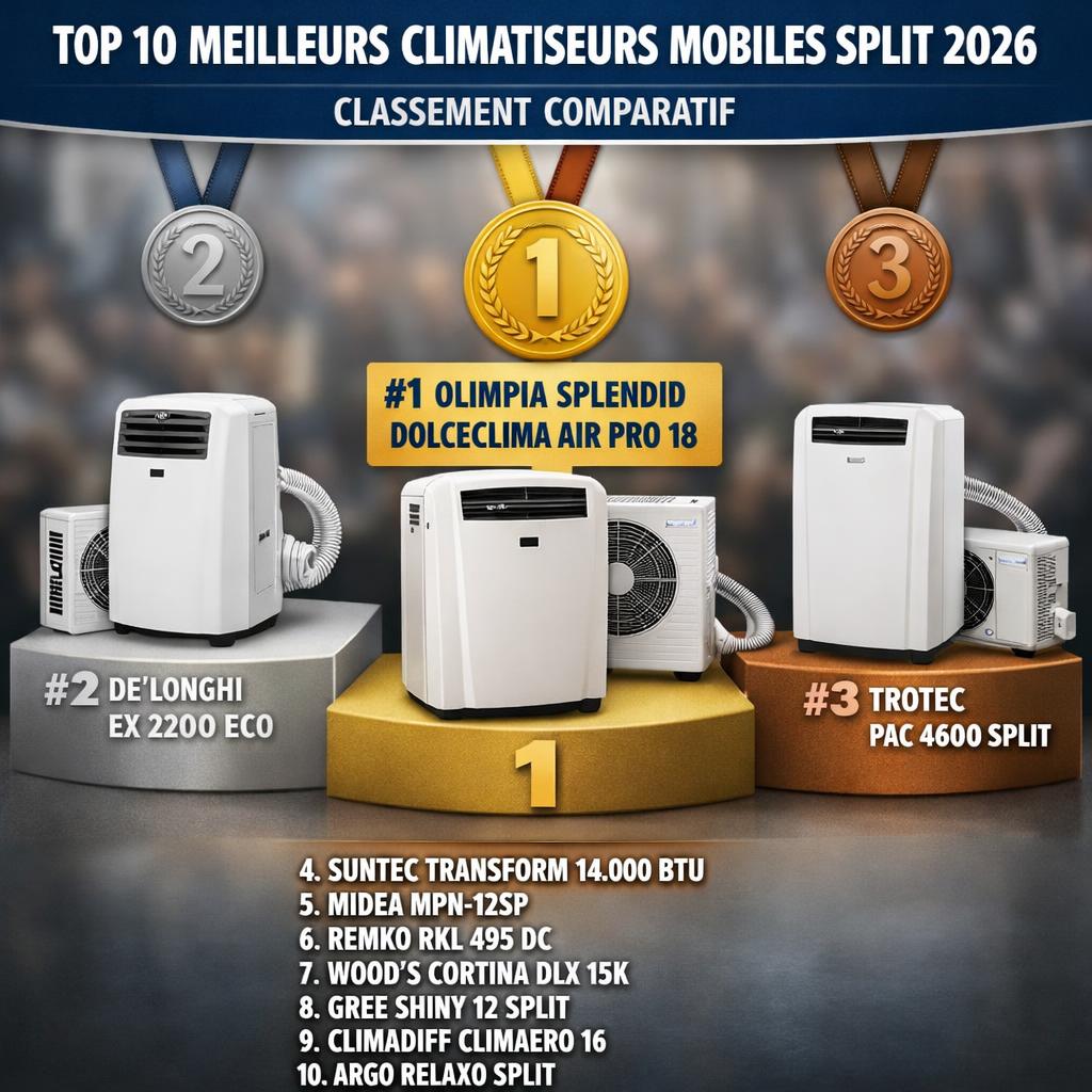 Meilleurs climatiseurs mobiles split en 2026 : top 10 du classement