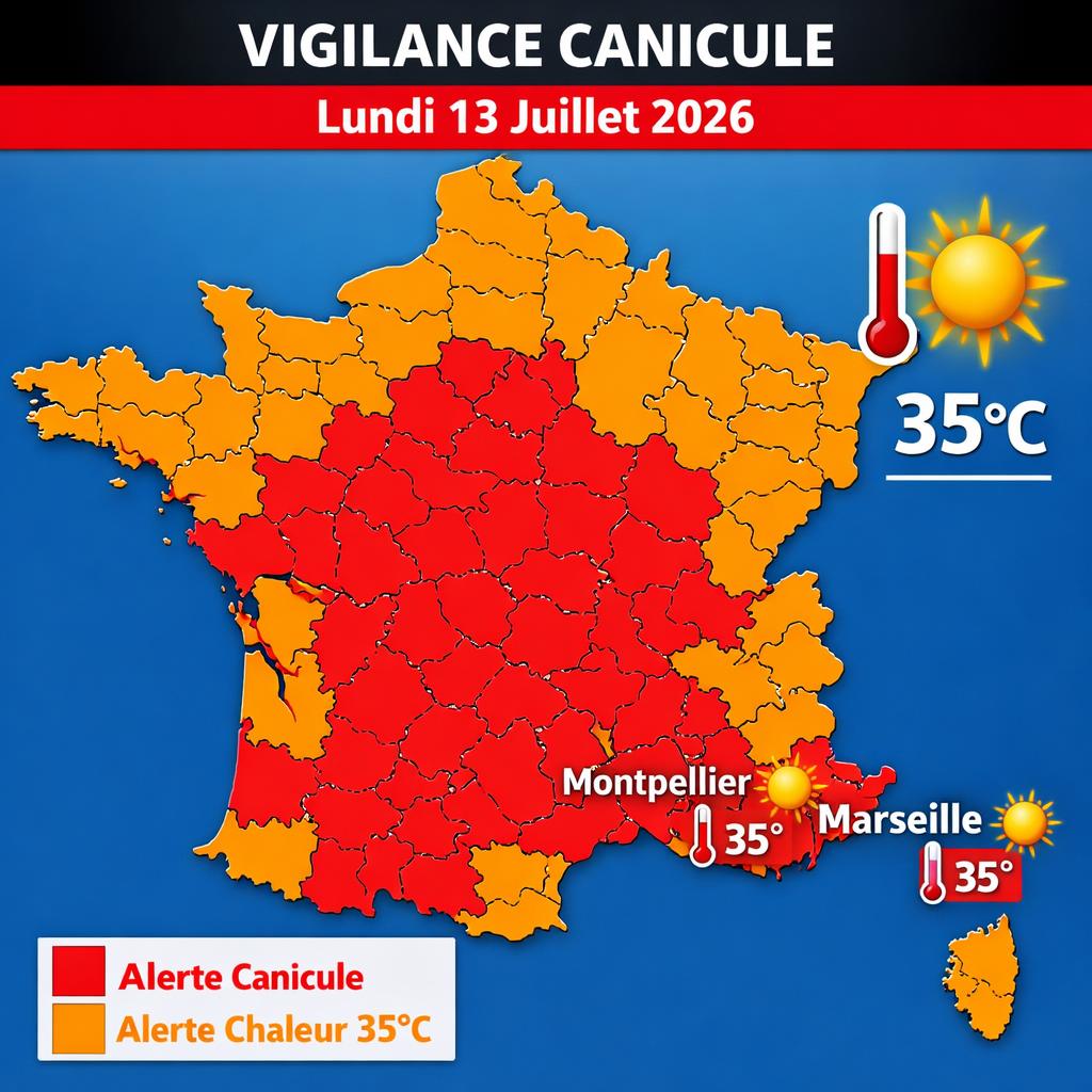 Météo lundi 13 juillet : canicule à son pic, 37 départements en rouge, Marseille à 35°C