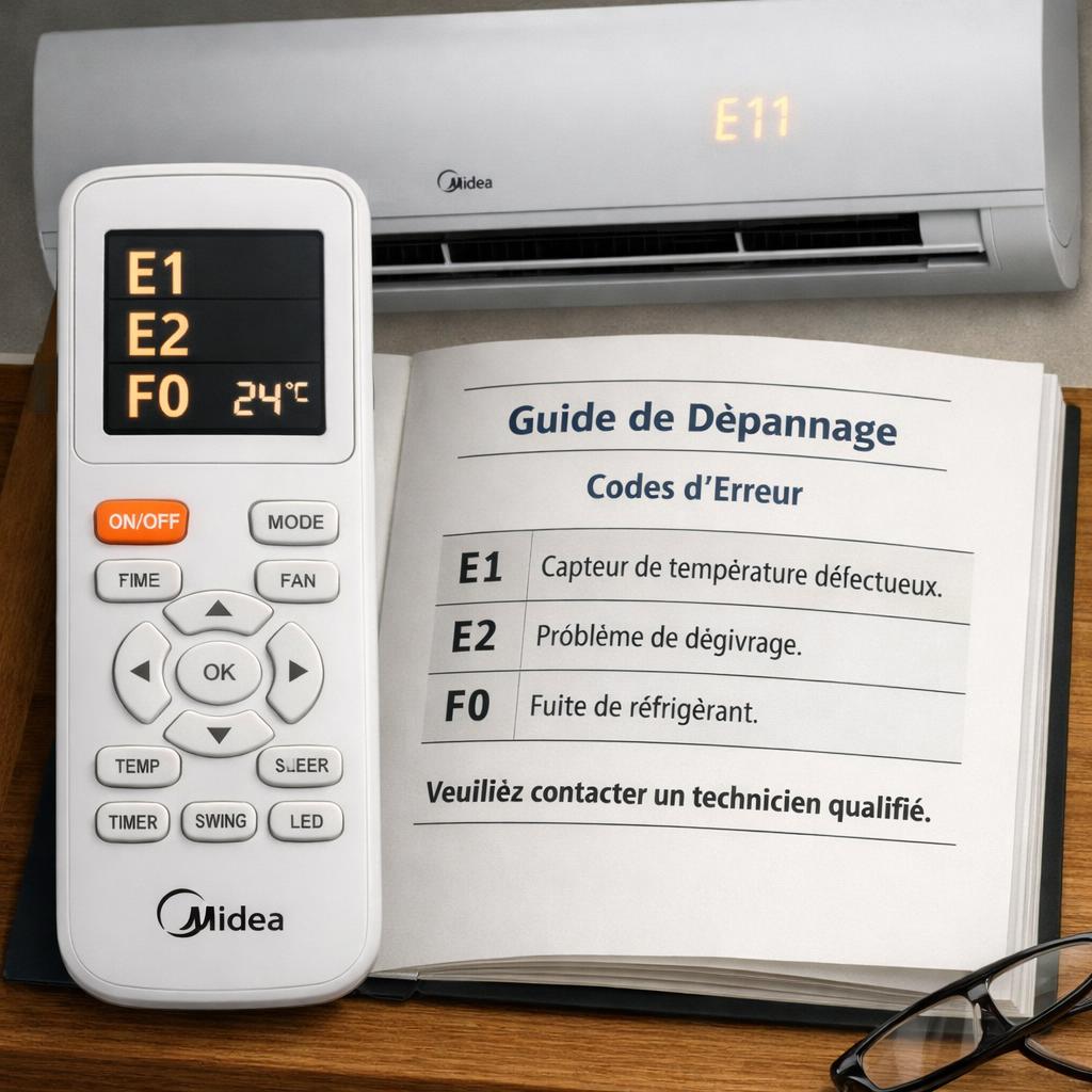 Codes erreur climatiseurs Midea : signification et dépannage E1 E2 E5 F0 F1