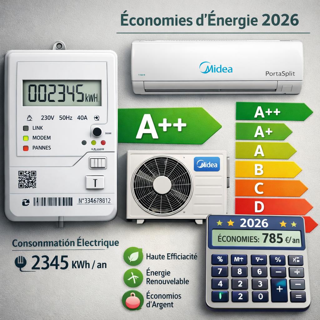 Consommation électrique du Midea PortaSplit : combien ça coûte vraiment en 2026 ?