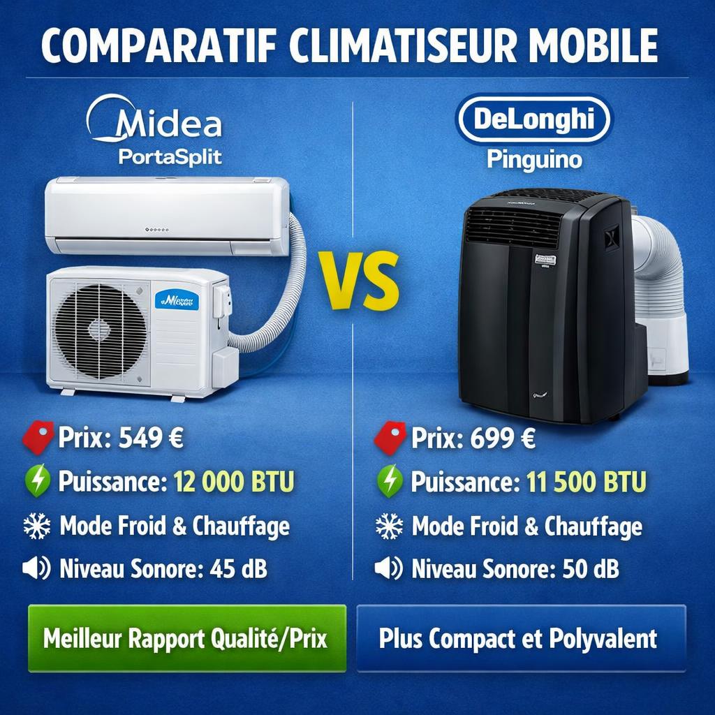Midea PortaSplit vs DeLonghi Pinguino : le match des climatiseurs mobiles 2026