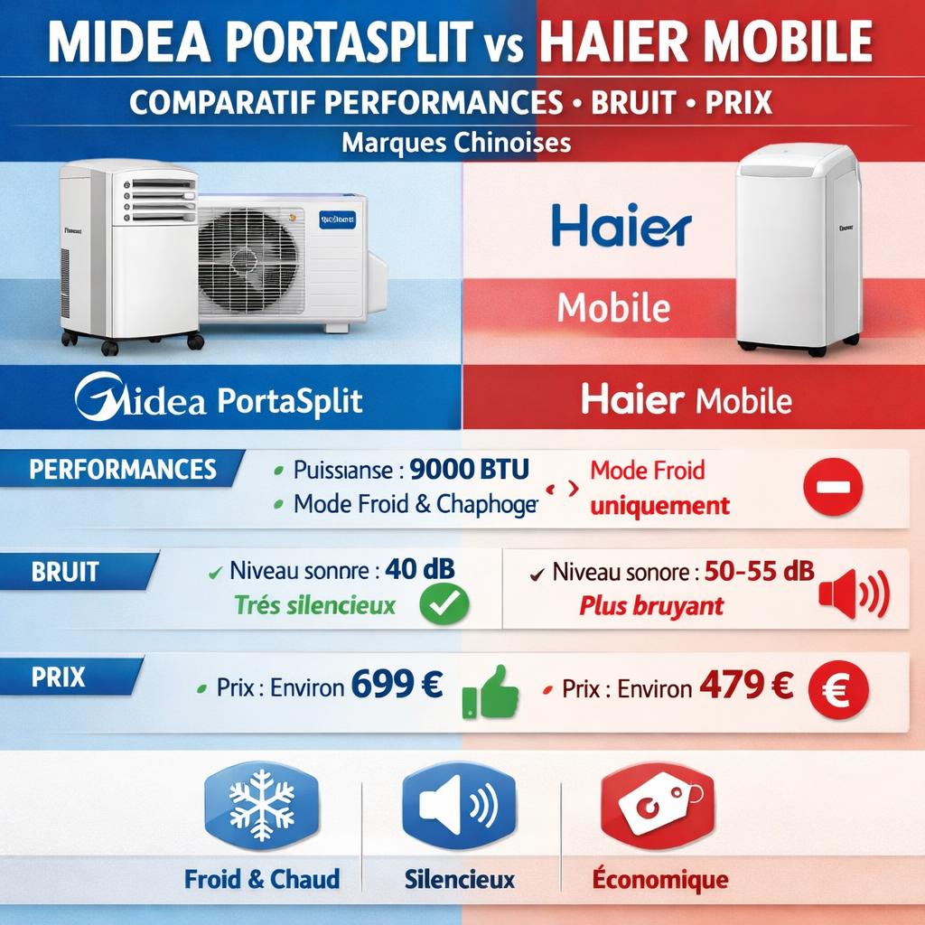 Midea PortaSplit vs Haier Tundra : le duel asiatique des climatiseurs mobiles