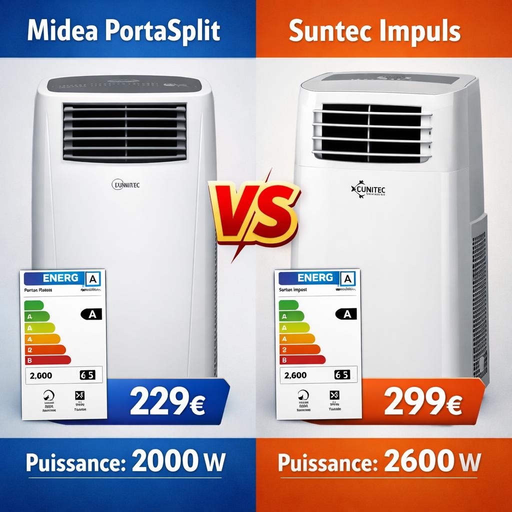 Midea PortaSplit vs Suntec Impuls : comparatif silence et performances