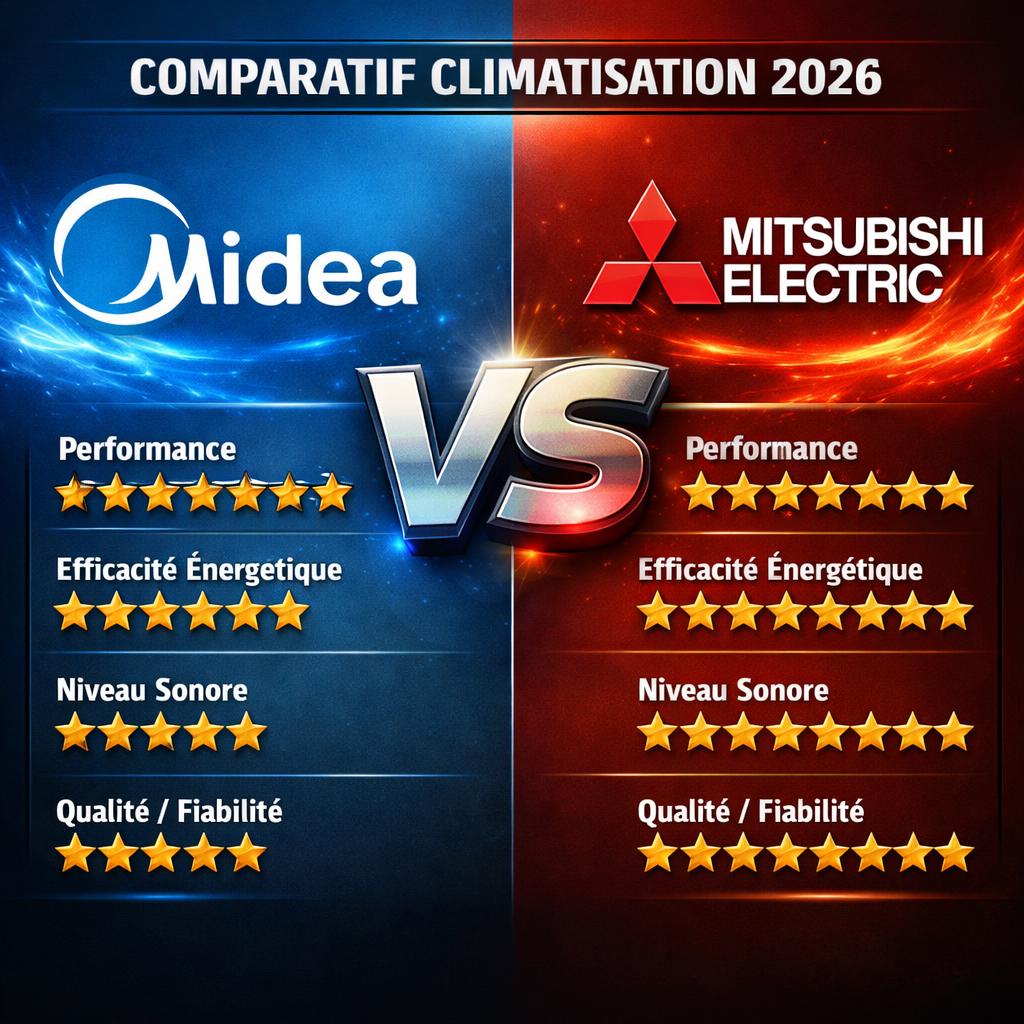 Midea vs Mitsubishi Electric : comparatif climatisation réversible 2026