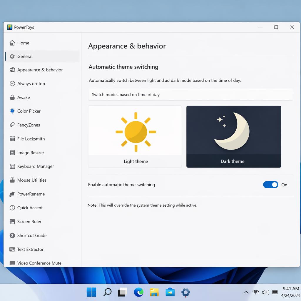 PowerToys : cette nouvelle fonction bascule automatiquement entre thème clair et sombre sur Windows