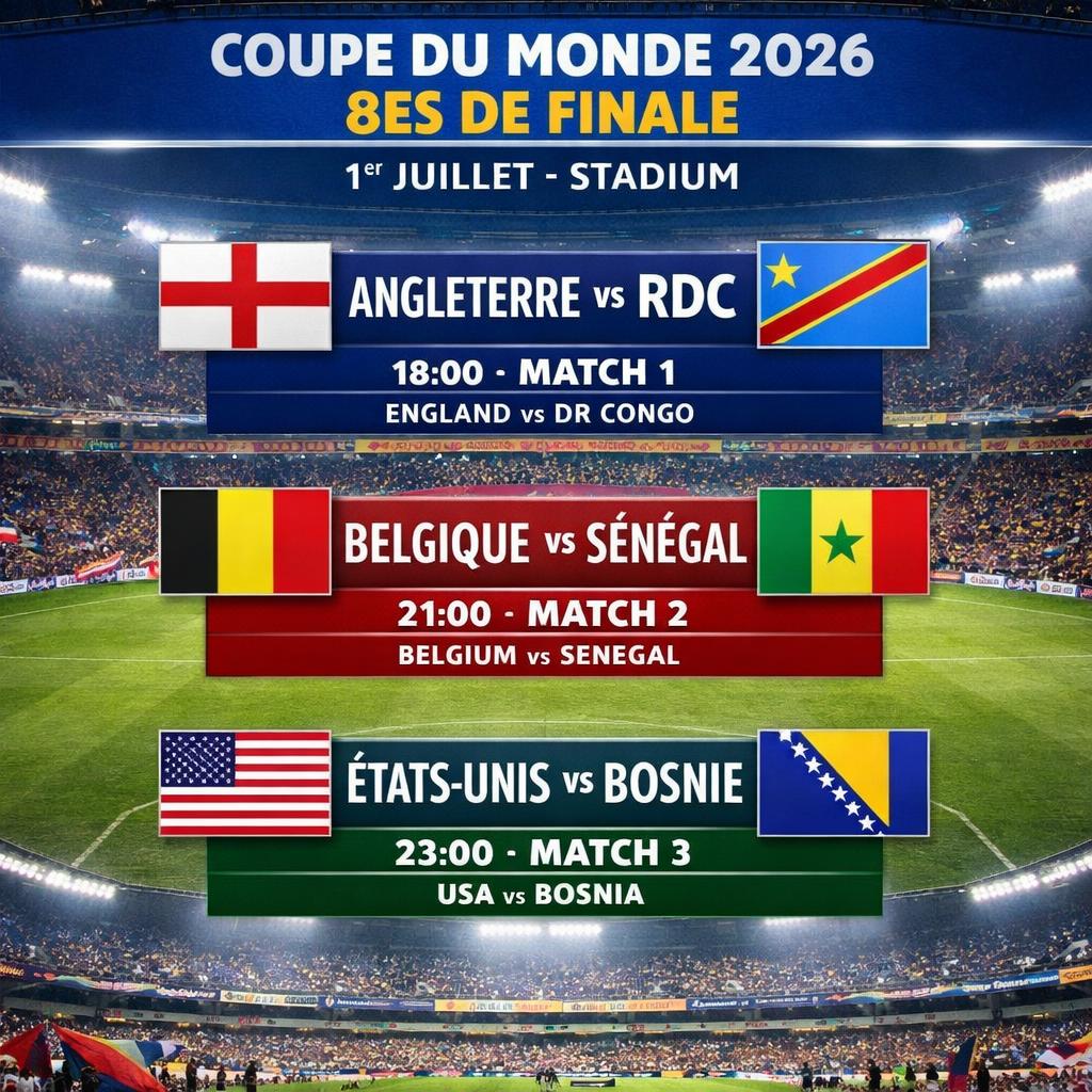 Coupe du Monde 2026 : le programme des 8es de ce mercredi 1er juillet (3 matchs)