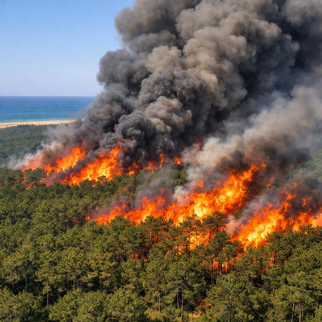 Incendie du Médoc du 22 juillet 2026 : chronologie heure par heure de la progression des flammes entre Saumos et Le Porge